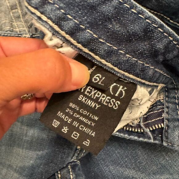 Express rerock Women's Dark Blue Skinny Jeans distressed fall football school 6 - Picture 3 of 11